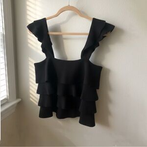 Marie Oliver Black Keaton Ruffle Tiered Top Size Small Sleeveless Feminine